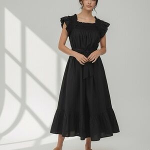 CLEOBELLA Tabitha Solid Black Organic Cotton Midi Dress NWT